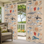 Vintage Outdoor Curtains for Patio Sharks Whales Lobsters Biographies Waterproof Outside Curtains with Grommet Top Weatherproof Curtain for Cabana Pergola Gazebo, 2 Pack, 54" W x 84" L