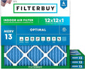Filterbuy 12x12x1 Air Filter MERV 13 Optimal Smoke & Allergy Defense (4-Pack), Electrostatic Pleated HVAC AC Furnace Filters Replacement, Made in USA (Actual Size: 11.75 x 11.75 x 0.75)