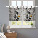Funny Farm Animals Kitchen Curtains 24 Inch Length, Small Window Curtains Tab Top, Vintage Barn Grey Sunflowers Light Filtering Short Window Treatments Tier Drapes 27.5"x24" 2 Panel