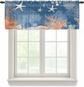 Ocean Corals Sheer Valance Curtains, Summer Beach Coral Sea Stars Dark Blue Light Filtering Kitchen Valances Rod Pocket Voile Curtain Window Treatment for Bedroom/Living Room/Basement 60Wx18L
