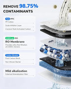 Ecoviva Mate 3 Countertop Reverse Osmosis Water Filter, 8-Stage RO Water Filtration System with 44oz Water Pitcher Smart Auto-Filling, 3:1 Pure to Drain, NSF Certified Tabletop Purifier, Blue