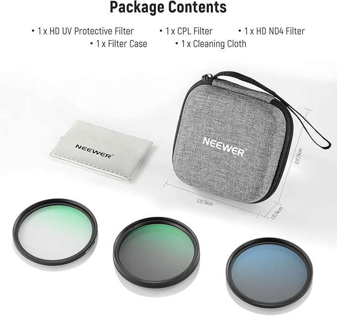 NEEWER 43mm UV/CPL/ND Lens Filter Kit with Hard Shell Storage Case, Multicoated Optical Glass & Aluminum Alloy Frame, UV + Circular Polarizer (CPL) + Neutral Density (ND4) Filter for Camera Lens