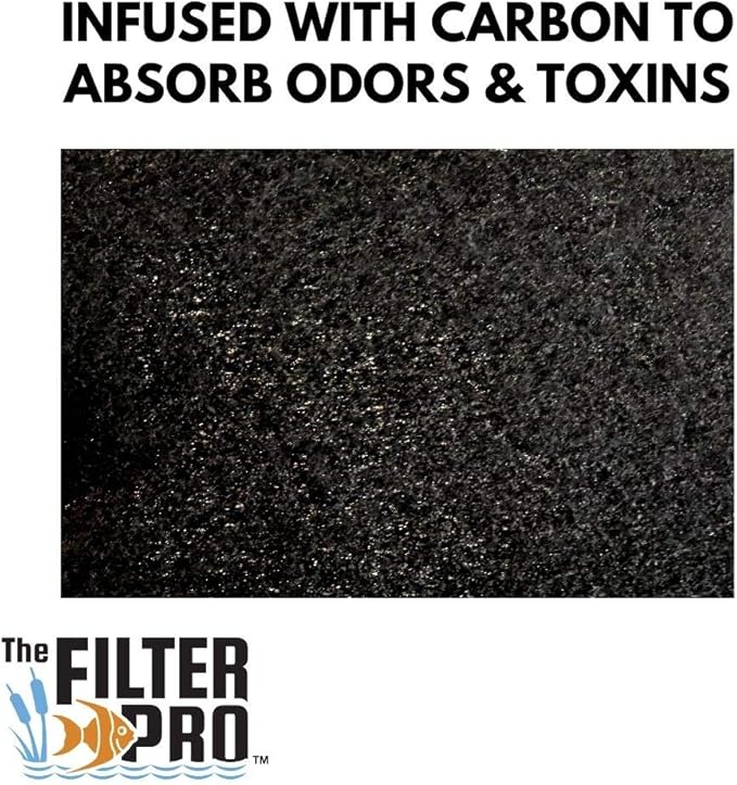 Carbon Fine Filter Media, 3/8" Thick, 12" x 12" Pads, 2 Pack, Perfect for Aquariums, Ponds or Water Gardens, Made in USA