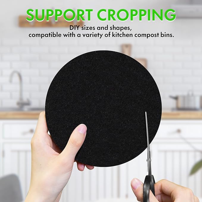 6.5 Inch Kitchen Compost Bin Filters Charcoal Replacement, ENLOY 12 Pack Charcoal Filters for Countertop Home Bucket, Longer Lasting Round Extra Thick Activated Charcoal