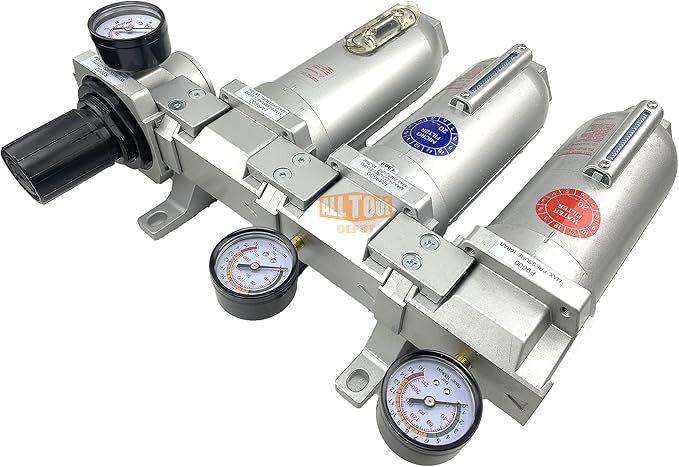 3/4" NPT SUPER DUTY Industrial Grade 4 Stages Filter Coalescing Desiccant Dryer Regulator System For Compressed Air Lines, Metal Bowls, Great For Paint Spray And Plasma Cutter (AUTO DRAIN)