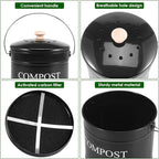 Kitchen Compost Bin 0.8 Gallon Metal Countertop Compost Bin with Lid and Handle, Smell Resistant Indoor Waste Bucket for Food Waste(Black,1)