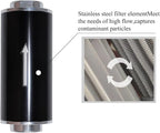 Inline Fuel Filter 100 Micron with 6AN 8AN 10AN Fuel Filter Adapter Universal 50MM, 1 set Inline fuel filter Black
