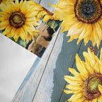 Cow Sunflowers Curtain Valances for Windows, Kitchen Valance Window Treatment, Farmhouse Animal Blue Sky Wooden Grain Light Filtering Block Curtains for Bathroom/Bedroom/Living Room 42'' x 18''