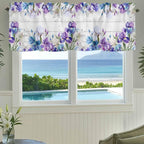 Spring Flowers Curtain Valances for Windows, Kitchen Valance Window Treatment, Watercolor Garden Florals Wooden Grain Light Filtering Block Curtains for Bathroom/Bedroom/Living Room 42'' x 12''