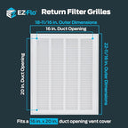 EZ-FLO 16 x 20 Inch (Duct Opening) Return Air Vent Cover for Wall or Ceiling, Solid Steel Return Air Filter Grille, HVAC Vent Cover, White, 61631