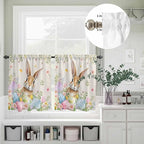 Kitchen Curtains Tiers and Valance Set of 3, Easter Light Filtering Window Curtain Set, Vintage Spring Bunny Eggs Farmhouse Floral Leaves Rod Pocket Curtain Drapes for Living Room, 24 Inches Tiers