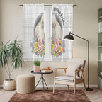Easter Bunny Window Curtains 63 Inch Long 2 Panel Set,Rod Pocket Bedroom Curtains & Drapes,3D Optical Illusion Farmhouse Flower Wood Grain Light Filtering Window Treatment for Living Room 42"W x 63"L