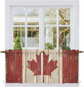 Canada Tier Curtains, Red Maple Leaf Flag Vintage Farmhouse Wooden Grain Light Filtering Kitchen Curtains, 2Pcs Rod Pocket Half Window Treatments Panels for Sink Cafe Cabinet Camper 27.5x36 Inches