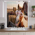 Farm Horses Living Room Curtains 84 Inch Length, Window Curtains Tab Top, Farmhouse Barn Funny Animals Butterfly Light Filtering Window Treatments Drapes 52"x84" 2 Panel