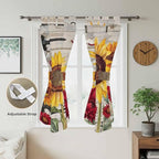 Red Yellow Sunflowers Bedroom Curtains 72 Inch Length, Window Curtains Tab Top, Retro Rustic Barn Doors Butterfly Brown Light Filtering Window Treatments Drapes 52"x72" 2 Panel