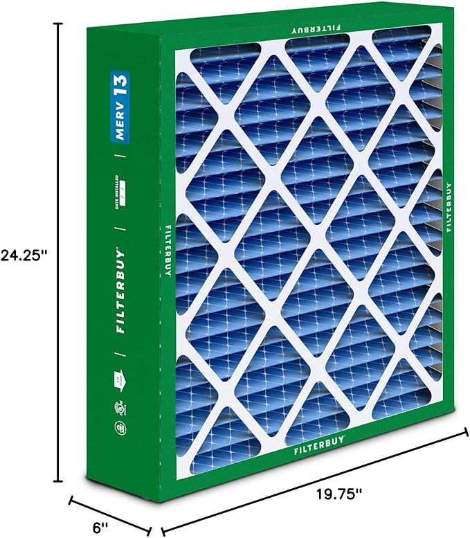 Filterbuy 20x25x6 Air Filter MERV 13 Optimal Smoke & Allergy Defense (3-Pack), Pleated HVAC AC Furnace Filters for AprilAire Space-Gard 201, 2200, 2250, & Lennox (Actual Size: 19.75 x 24.25 x 6.00)