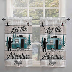 Farmhouse Bear Camper Van Tree Window Valance Curtains, Vintage Wood Grain Light Filtering Kitchen Valance with 3-inch Rod Pocket for Living Room Bathroom Bedroom,2 Panel,42x54In