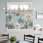Teal Blue Tulips Kitchen Curtains 45 Inch Length, Short Cafe Window Curtains Tab Top, Spring Floral Barn Doors Vintage Wood Beige Light Filtering Window Treatments Tier Drapes 27.5"x45" 2 Panel
