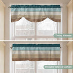 Teal Brown Tie Up Valance Curtains for Windows, Kitchen Curtains Window Shades, Farmhouse Vintage Abstract Wooden Grain Light Filtering Roman Curtain Valances for Bedroom/Bathroom/Cafe 42"x12"