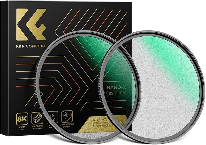 K&F CONCEPT 58mm Black Diffusion 1/4 & 1/8 Lens Filter Kit (2 Pcs), Mist Cinematic Effect Filter for Vlog/Video/Portrait Image with 28 Multi-Layer Coated