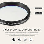 Astromania Telescope Filter 2 Inch Upgrated O-III Comet Filter Narrowband for Telescope, 99% High Transmission - Light Pollution Reduction for Astrophotography, Fit 2 Inch Telescope Accessory