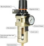 Hromee 1/2 Inch Compressed Filter Regulator Combo, Air Compressor Water Oil Trap Separator with Pressure Gauge, Semi-Auto Drain and Bracket