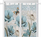Spring Floral Living Room Curtains 84 Inch Length, Window Curtains Tab Top, Vintage Tulips Flower Butterfly Retro Wood Blue Light Filtering Window Treatments Drapes 42"x84" 2 Panel