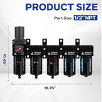 1/2'' NPT 5 Stage Air Dryer for Compressor,5 &0.5 &0.01 Micron Filter Cartridge Air Drying System,Double Desiccant Dryers & Air Regulator,Metal Bowl, Semi-Auto Drain,Industrial Grade-Black