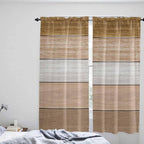 Retro Farm Wood Board Window Valance Curtains, Brown Graduality Striped Light Filtering Kitchen Valance with 3-inch Rod Pocket for Living Room Bathroom Bedroom,2 Panel,52x72In