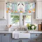 Easter Curtain Valances for Windows, Kitchen Valance Window Treatment, Spring Watercolor Bunny Eggs Wood Grain Teal Blue Light Filtering Block Curtains for Bathroom/Bedroom/Living Room 42'' x 18''