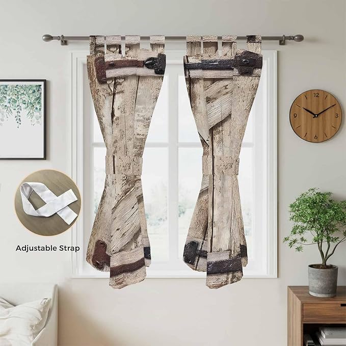 Farmhouse Wood Grain Bathroom Curtains 63 Inch Length, Window Curtains Tab Top, Vintage Country Barn Gate Brown Light Filtering Window Treatments Drapes 52"x63" 2 Panel