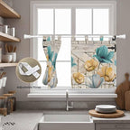 Watercolor Flowers Kitchen Curtains 36 Inch Length, Small Window Curtains Tab Top, Vintage Tulips Floral Barn Doors Wood Grain Light Filtering Short Window Treatments Tier Drapes 27.5"x36" 2 Panel