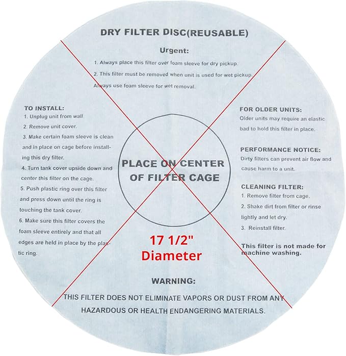 Dry Filter For Shop Vac with Mounting Ring, 17.5" Inch Paper Reusable Dry Disc Filter Compatible with Shop Vac, Ridgid, Craftsman and Other Similar Wet Dry Vacuum Cleaners