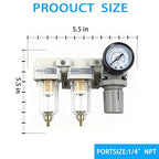 XingNEeng 1/4" NPT Compressed Air Filter Regulator Lubricator (FRL) Combo, Water/Oil Trap Separator, Air Pressure Regulator with Pressure Gauge(0-150 psi), Manual Drain, Poly Bowl, Metal Bracket