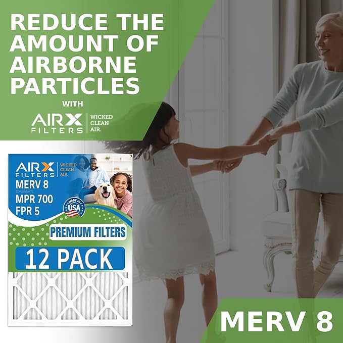 12x36x1 Air Filter MERV 8 Rating, 12 Pack of Furnace Filters Comparable to MPR 700 & FPR 5 - Made in USA by AIRX FILTERS WICKED CLEAN AIR.