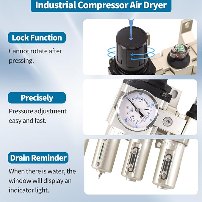 3/4" NPT Industrial Grade 4 Stage Air Compressor Drying System, 0-240 PSI, Particulate & Coalescing Filters, Auto Drain Air Compressor Water Separator System Filter Oil for Paint Spray＆ Plasma Cutter