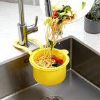 JOMCYDM Kitchen Sink Basket, Faucet Hanging Draining Basket, Kitchen Waste Catcher Hands-Free Press to Empty, Prevents Clogs & Messy Scraping (Yellow)