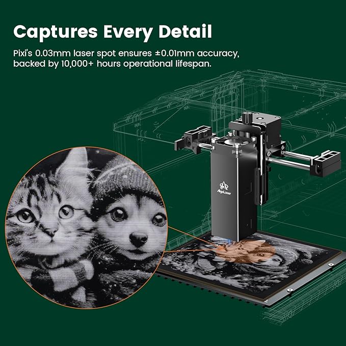AlgoLaser 3W Laser Engraver Machine: Portable & Smart with 3.5" Touch Screen, Hand Drawing/Wireless/SD Card/Offline Engraving, AlgoOS 2.0 Self Developed System for Wood, Acrylic, Leather