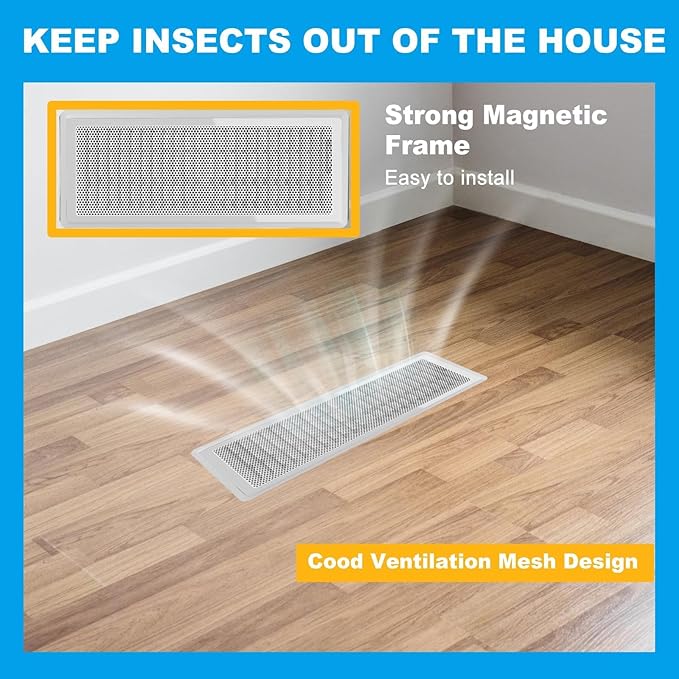4 Packs Floor Register Vent Cover, 7"x13" Sticky Air Vent Screen Mesh Covers with Non-Magnetic Adhesive PET Gel - Securely Attaches to Plastic, Wood, Stone & More (White)