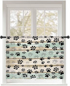 Sheer Curtains 45 Inch Length, Sage Green Beige Farmhouse Semi Sheer Curtains Light Filtering Window Treatment, Black Dog Paw Vintage Wooden Privacy Voile Drapes for Living Room Bedroom 52x45 Inch