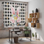 Easter Window Curtains 63 Inch Long 2 Panel Set, Rod Pocket Bedroom Curtains & Drapes, Spring Rabbits Ears Feet Wildflowers Black Plaid Light Filtering Window Treatment for Living Room 42"W x 63"L