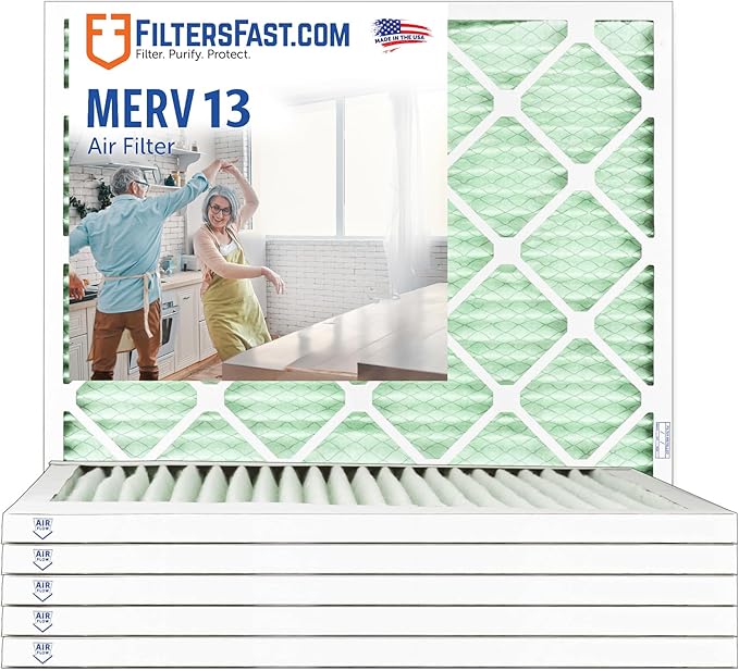 Filters Fast 18x18x1 Air Filter Merv 13, 1" AC Furnace Air Filters, Made in the USA, Actual Size: 17.75" x 17.75" x 0.75", 6 Pack