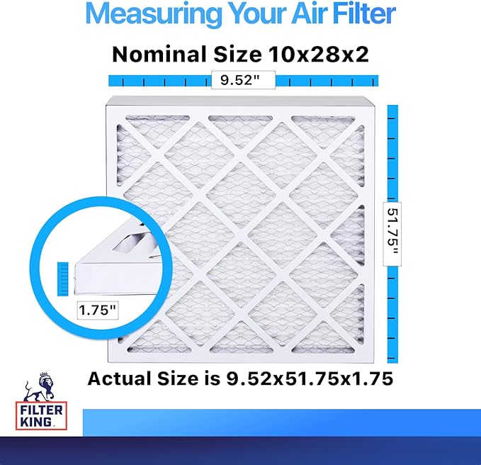 Filter King 10x28x2 Air Filter | 12-PACK | MERV 8 HVAC Pleated A/C Furnace Filters | MADE IN USA | Actual Size: 9.5x27.5x1.75"
