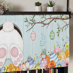 Easter Bunny Curtain Valances for Windows, Kitchen Valance Window Treatment, Easter Eggs Spring Farmhouse Wood Grain Teal Blue Light Filter Block Curtains for Bathroom/Bedroom/Living Room 42'' x 12''