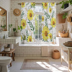 Yellow Daisy Kitchen Curtains, Farmhouse Country Flower Leaf Plant Wood Grain Light Filtering Window Curtain Panels, 2Pcs Rod Pocket Window Treatments Set for Living Room Bathroom Bedroom 42x63 Inches
