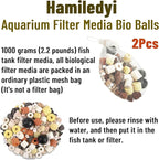 Hamiledyi 2 Pcs Aquarium Filter Media 12 in 1 Bio Balls Ceramic Rings Fish Tank Pond Biofilter Filter Media 1000 Grams with Mesh Bag