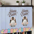 Blue Easter Curtain Valances for Windows, Kitchen Valance Window Treatment, Spring Cartoon Bunny Colorful Eggs Wood Grain Light Filtering Block Curtains for Bathroom/Bedroom/Living Room 54'' x 18''