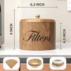 Coffee Filter Holder, Wooden Coffee Filter Storage with Lid, RoundCoffeeFilterContainer for Counter, Rustic Bar Accessories Holder Decor (Natural)