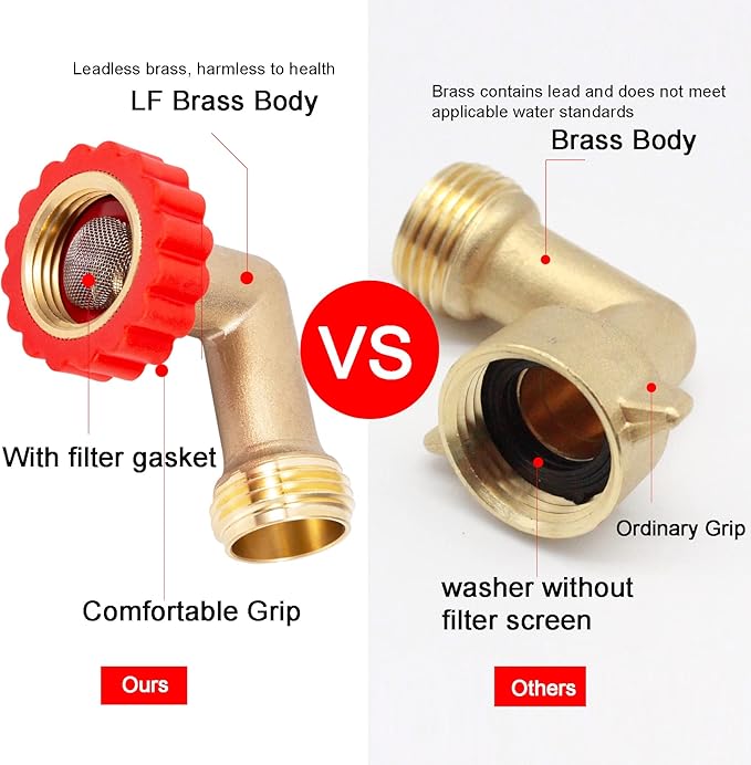 Lead-Free Brass 90 Degree Hose Saver,90°Hose Elbow Fitting Quick Swivel Connect Adapter,Thread Size 3/4" Connectors,Hose Protector with Water Filter（2 Pcs）