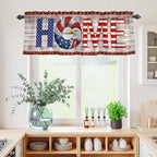 4th of July Kitchen Curtains Set 3 Piece for Windows,Rod Pocket Valance and Tier Set 24 Inch Length,Stars Striped Farmhouse American Flag Wood Grain Light Filtering Cafe Curtains for Living Room